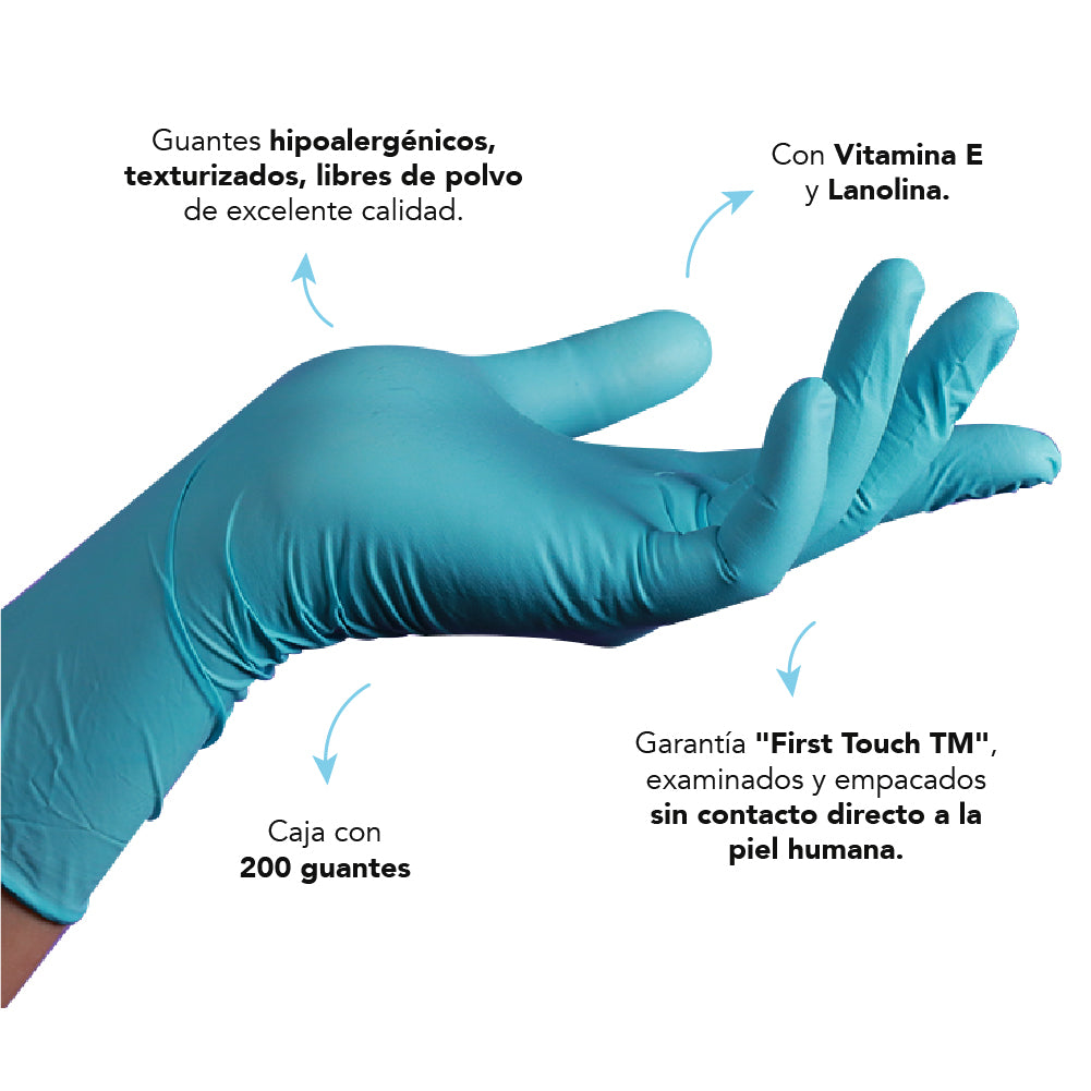 Guantes Desechables de Nitrilo Aqua con Vitamina E y Lanolina - Cranberry