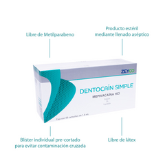 Anestésico Inyectable Mepivacaína HCI 3% - Dentocaín Simple Zeyco