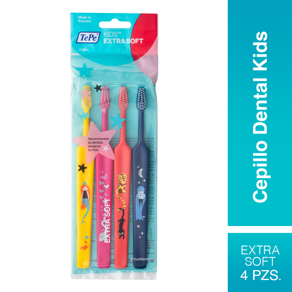 4 Cepillos Dentales Tepe Para Niños +3 Años- Kids Extrasoft